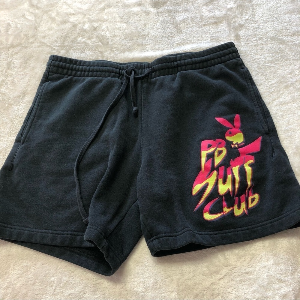 PACSUN Playboy Black Fleece Lined Elastic Waist Shorts Size Med